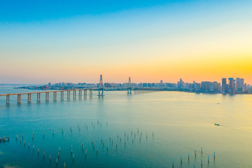 The view of Zhanjiang Bay in Guangdong at dusk