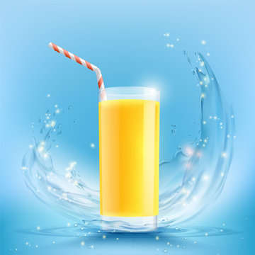 Glass of orange juice with a drinking straw