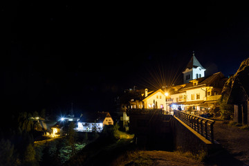 Fototapeta na wymiar Night on the Sanctuary of the three borders. Mount Lussari. Italy