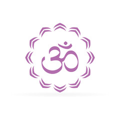om symbol icon, abstract flower with oum sign, vector illustration