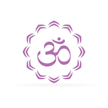 om symbol icon, abstract flower with oum sign, vector illustration