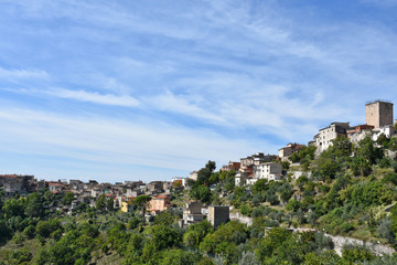 Fototapeta na wymiar Panoramic view of Pescosolido, an old Italian town in the mountains of the Lazio region