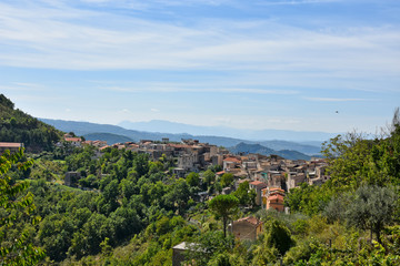 Fototapeta na wymiar Panoramic view of an old Italian town in the mountains of the Lazio region