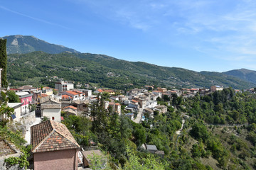 Fototapeta na wymiar Panoramic view of an old Italian town in the mountains of the Lazio region