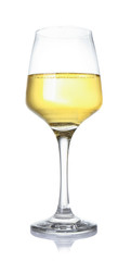 Glass of wine on white background