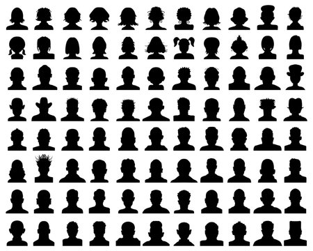 Male and female head silhouettes avatar, profile icons