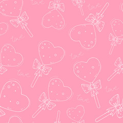 cute seamless vector pattern with heart-shaped cartoon candies on a neutral background. hand drawing. Design for fabric, print, textile, wrapping paper.