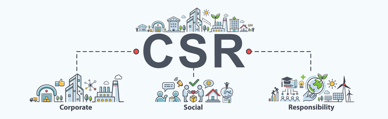CSR Banner web icon for business and organization, Corporate social responsibility and giving back to the community.