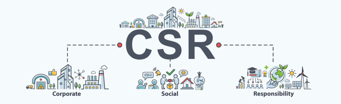 CSR Banner web icon for business and organization, Corporate social responsibility and giving back to the community.