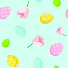 Seamless pattern-colored Easter eggs and flowers