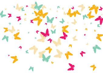 Festive colorful butterfly confetti background. Frame vector pattern texture for holiday, postcard, poster, website, carnival, banner, birthday and children's parties. Butterfly summer cover mock-up. 