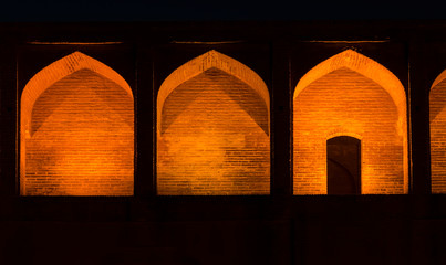 Siosepol bridge arch wall at night, Isfahan, Iran