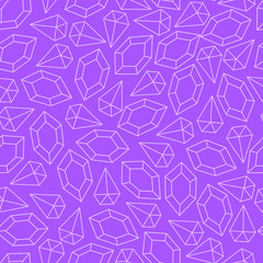 Beautiful seamless pattern gemstones sapphires diamonds rubies on lilac background