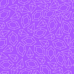 Beautiful seamless pattern gemstones sapphires diamonds rubies on lilac background