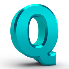 Q blue alphabet word on white background illustration 3D rendering