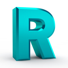 R blue alphabet word on white background illustration 3D rendering