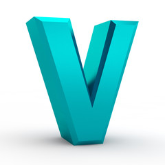 V blue alphabet word on white background illustration 3D rendering