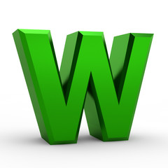 W green alphabet word on white background illustration 3D rendering