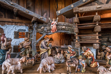 Traditional nativity scene at the Baden-Baden Christmas market,  Baden-Baden, Baden-Wuerttemberg, Germany, Europe