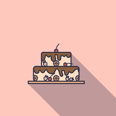 Cake with cherry on the top in flat design