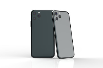 New version of slim iphone pro max  front and back side on a white background. 3d illustration