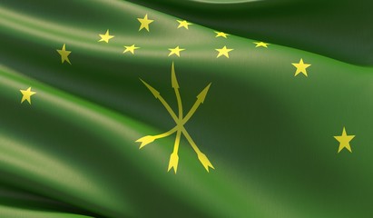 The flag of the Republic of Adygea, a federal subject of Russia. High resolution close-up 3D illustration.