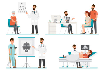 Set of doctor cartoon characters. Medical staff team concept in hospital.