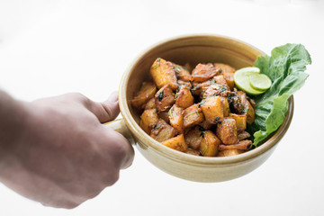 batata harra traditional  lebanese spicy fried potato starter dish