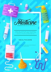 Medicine information cards set. Medical template of flyer, magazines, posters, book cover, banners. Clinical infographic concept background. Layout illustrations modern pages