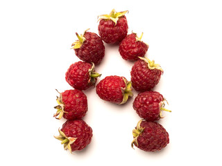 Isolated alphabet letter lined with fresh raspberries