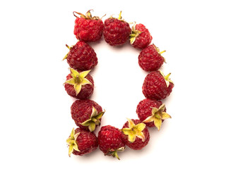 Isolated alphabet letter lined with fresh raspberries