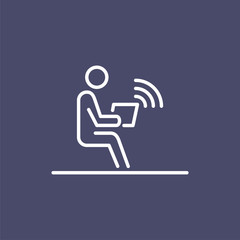 Office employer working on laptop wireless connection business people icon simple line flat illustration