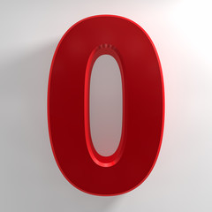 Number 0 red color collection on white background illustration 3D rendering