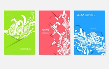 Abstract vector brochure cards set. Print art template of flyear, magazines, posters, book cover, banners. Colorful design invitation concept background. Layout ornament illustrations modern page