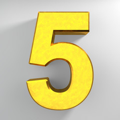 Number 5 gold color collection on white background illustration 3D rendering