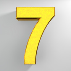 Number 7 gold color collection on white background illustration 3D rendering