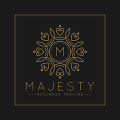 Letter M Logo with classic and Luxurious line art ornament style vector