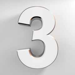 Number 3 silver color collection on white background illustration 3D rendering
