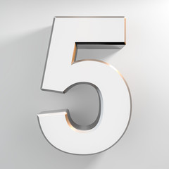 Number 5 silver color collection on white background illustration 3D rendering