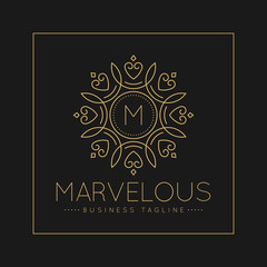 Letter M Logo with classic and Luxurious line art ornament style vector