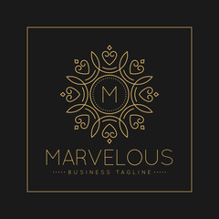 Letter M Logo with classic and Luxurious line art ornament style vector