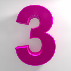 Number 3 pink color collection on white background illustration 3D rendering
