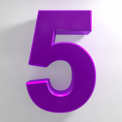 Number 5 purple color collection on white background illustration 3D rendering