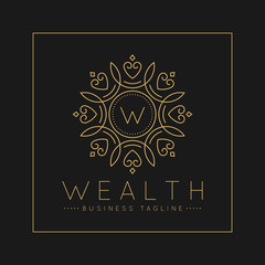 Letter W Logo with classic and Luxurious line art ornament style vector
