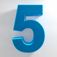 Number 5 blue color collection on white background illustration 3D rendering