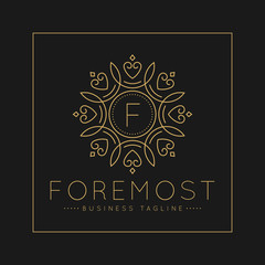 Letter F Logo with classic and Luxurious line art ornament style vector