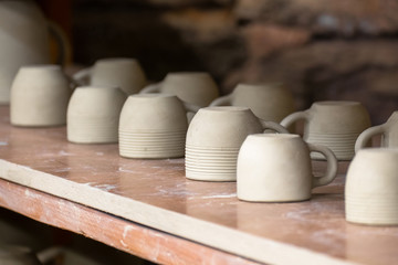 Pottery workshop. Pottery handmade. Exhibition and sale of ceramic cups