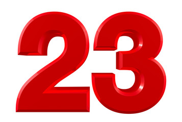 Red numbers 23 on white background illustration 3D rendering