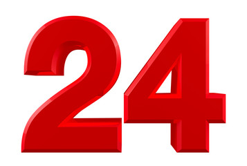 Red numbers 24 on white background illustration 3D rendering