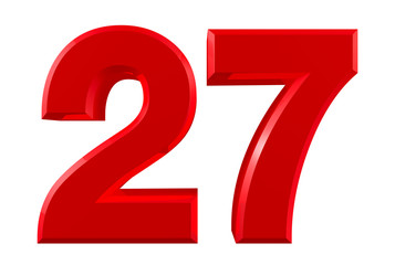 Red numbers 27 on white background illustration 3D rendering